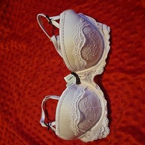 32B Secret Possesions Cream and soft pink lace Burgandy Bow Accents